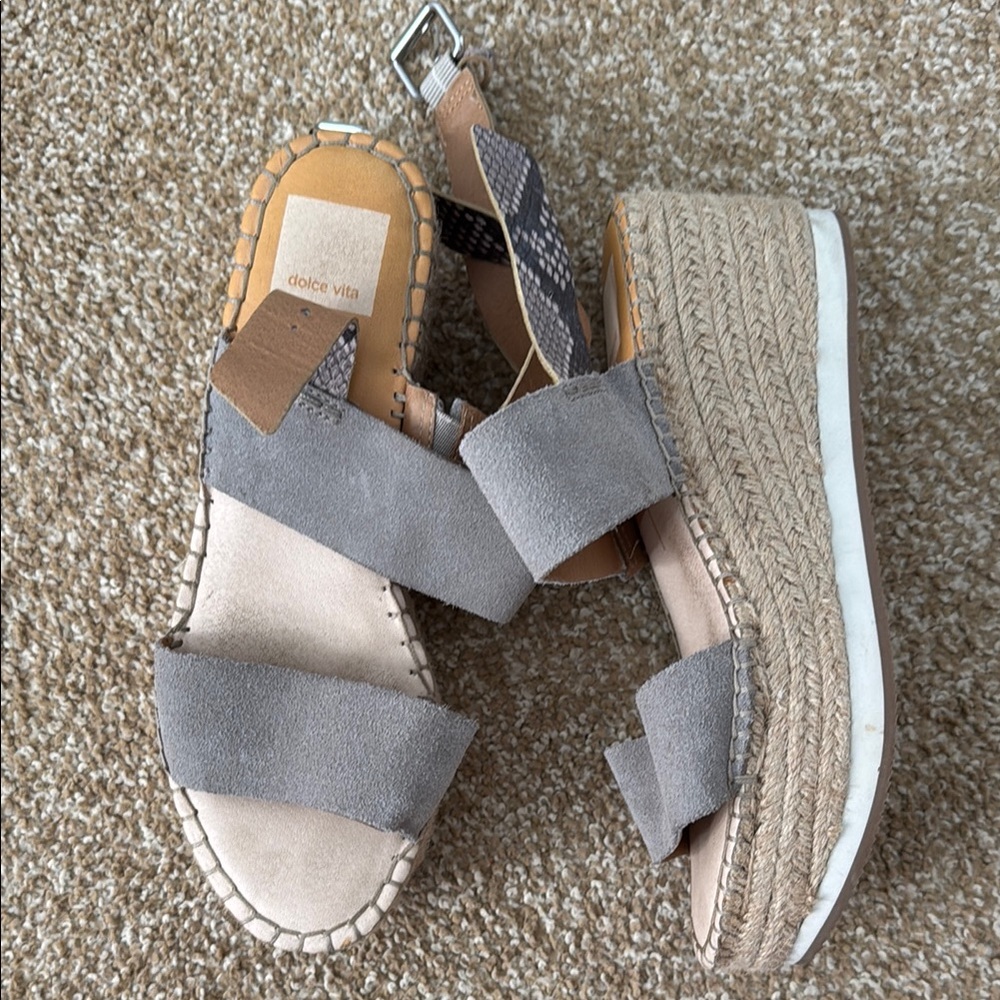 Dolce Vita Gray Tan Wedge Shoes with Platform Sole